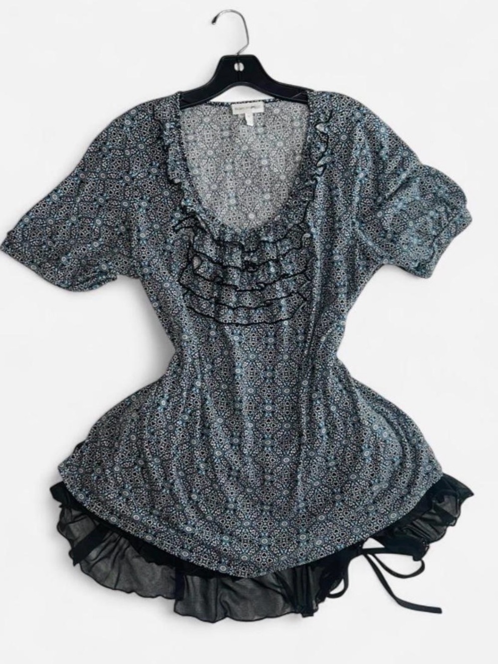 Fashion Bug Blue Floral Ruffle Scoop Neck Top